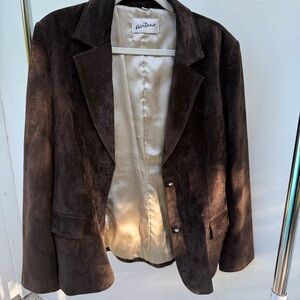 Y2K Euro Chocolate Brown Suede Blazer Jacket Size Medium